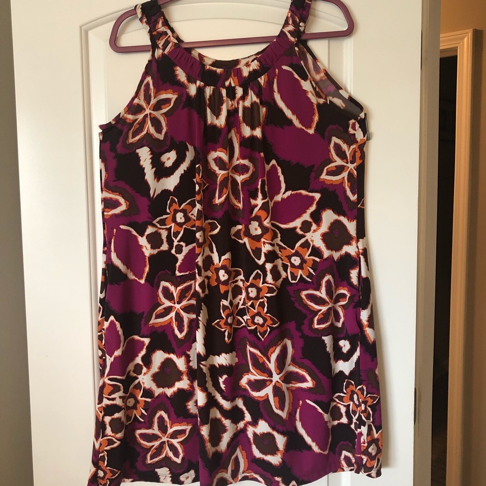 Tropical purple printed swing dress with POCKETS